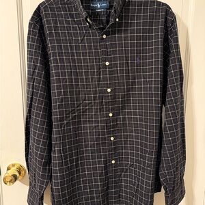 Ralph Lauren Men's Black, White, and Purple Plaid Shirt